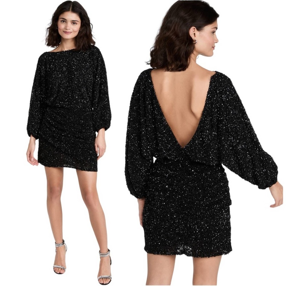 Ba&sh Small Black Scarlet Sequin Long Sleeve Vneck Mini Dress - Picture 1 of 10